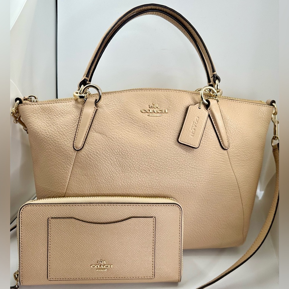 COACH Classic Kelsey Tan Camel Leather Zip Crossbody Satchel Bag Purse & Wallet